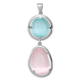 Sterling Silver Rhodium-plated Pink/Blue Created Cats Eye Pendant